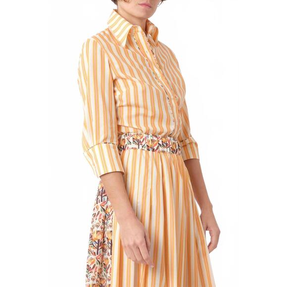 NEW LA PRESTIC OUISTON emmanuele cotton button down shirt in rayure prestic jaun